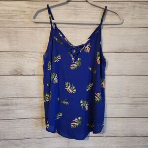6/$30 SALE Sienna Sky Tank Top Small Blue Tropical Leaf Crisscross Cami Summer